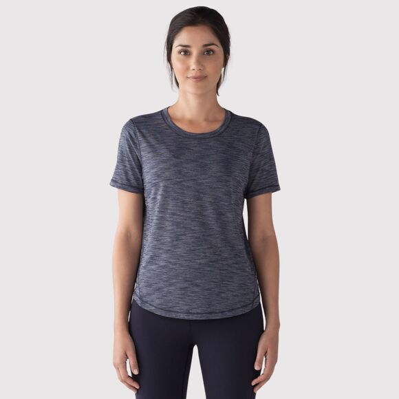Lululemon Womens Top Gray Heather Long Distance Short Sleeve Athletic Tee Size 8 - Picture 1 of 9